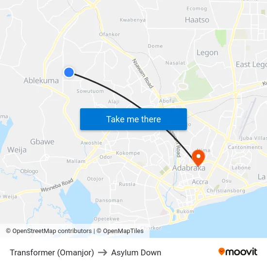 Transformer (Omanjor) to Asylum Down map
