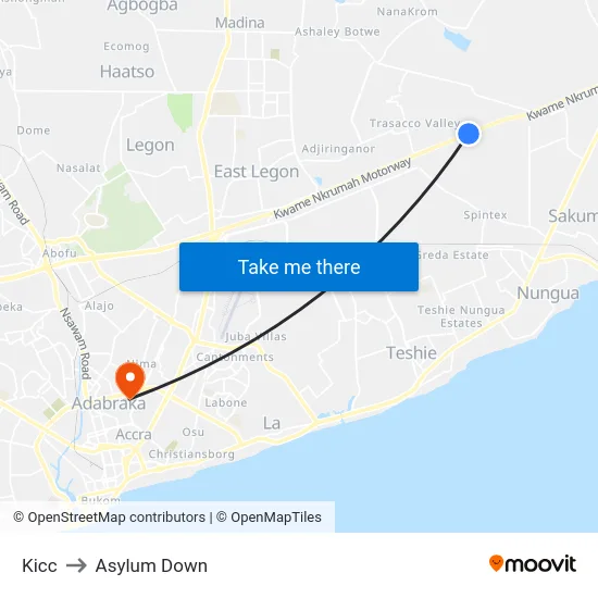 Kicc to Asylum Down map