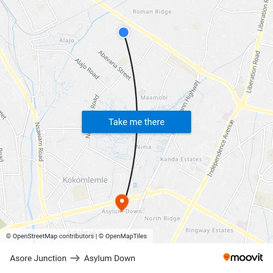 Asore Junction to Asylum Down map