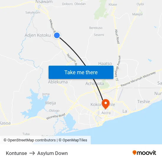 Kontunse to Asylum Down map