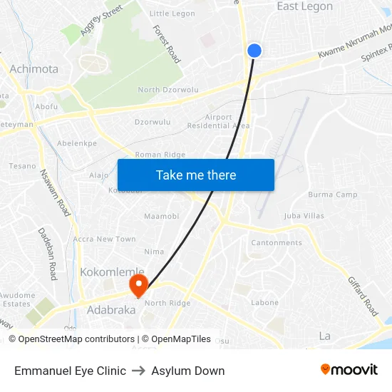 Emmanuel Eye Clinic to Asylum Down map