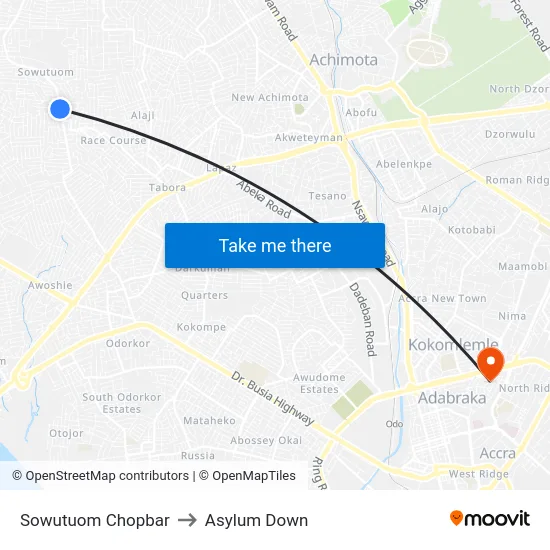 Sowutuom Chopbar to Asylum Down map
