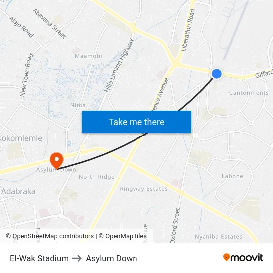 El-Wak Stadium to Asylum Down map