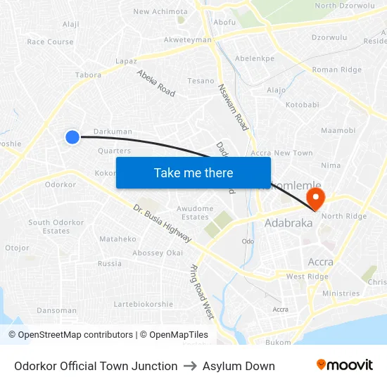 Odorkor Official Town Junction to Asylum Down map