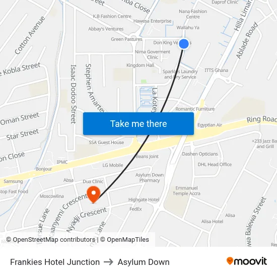 Frankies Hotel Junction to Asylum Down map