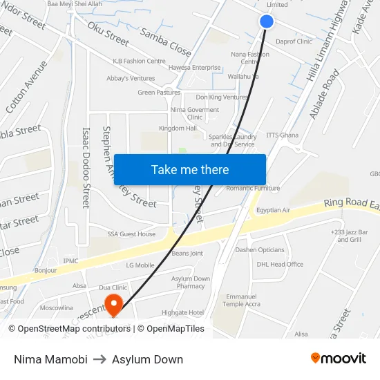 Nima Mamobi to Asylum Down map