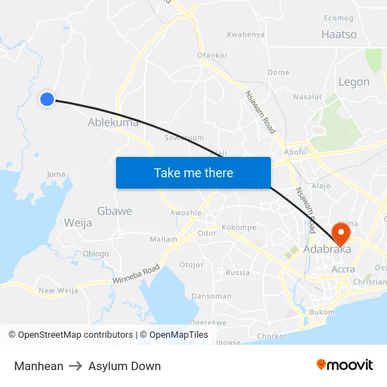 Manhean to Asylum Down map