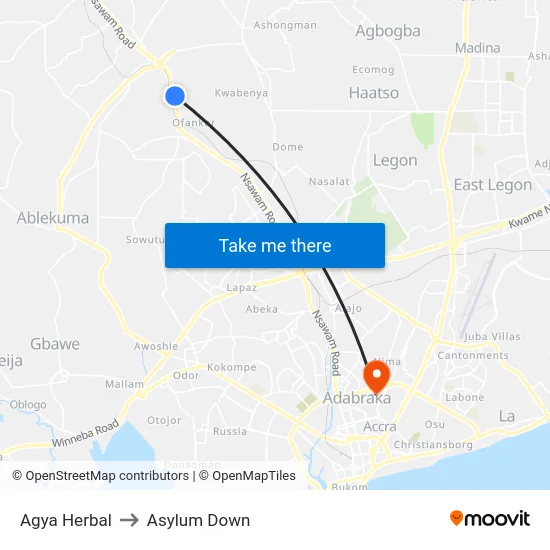 Agya Herbal to Asylum Down map