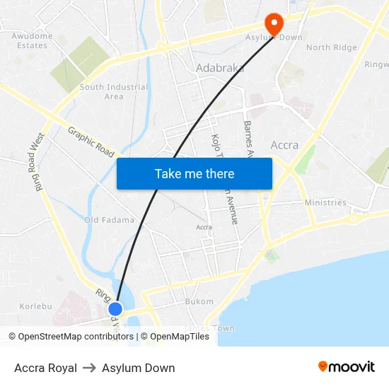 Accra Royal to Asylum Down map