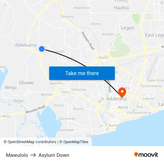 Mawulolo to Asylum Down map