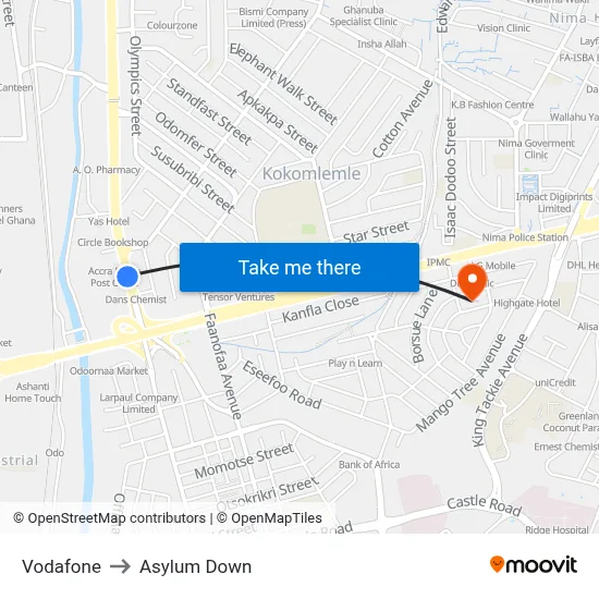 Vodafone to Asylum Down map