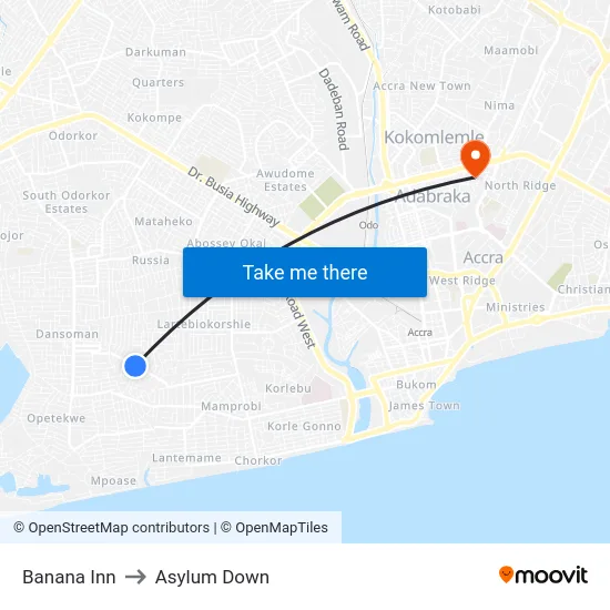 Banana Inn to Asylum Down map
