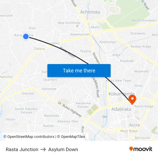 Rasta Junction to Asylum Down map