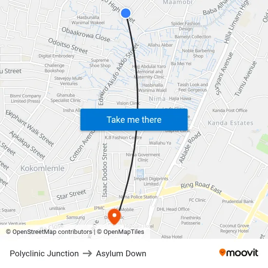Polyclinic Junction to Asylum Down map