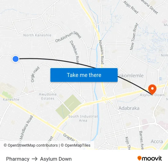 Pharmacy to Asylum Down map