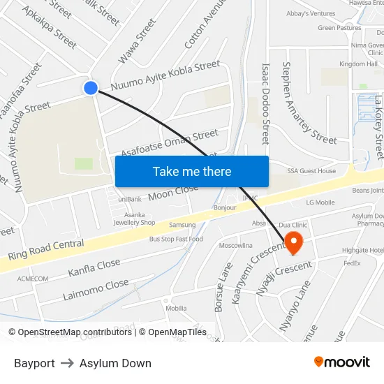 Bayport to Asylum Down map