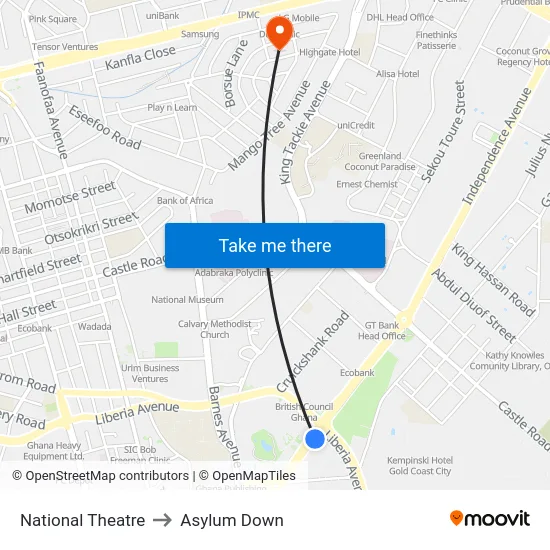 National Theatre to Asylum Down map