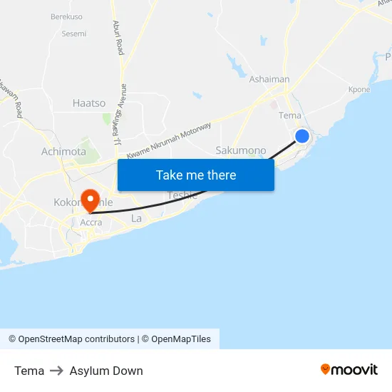 Tema to Asylum Down map