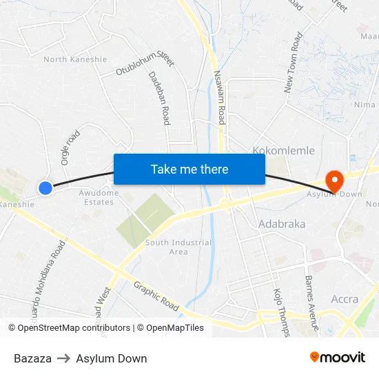 Bazaza to Asylum Down map