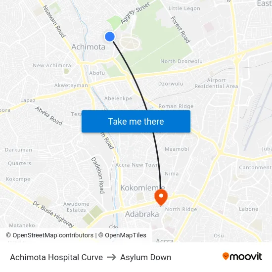 Achimota Hospital Curve to Asylum Down map