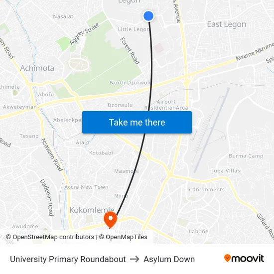 University Primary Roundabout to Asylum Down map