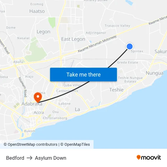 Bedford to Asylum Down map