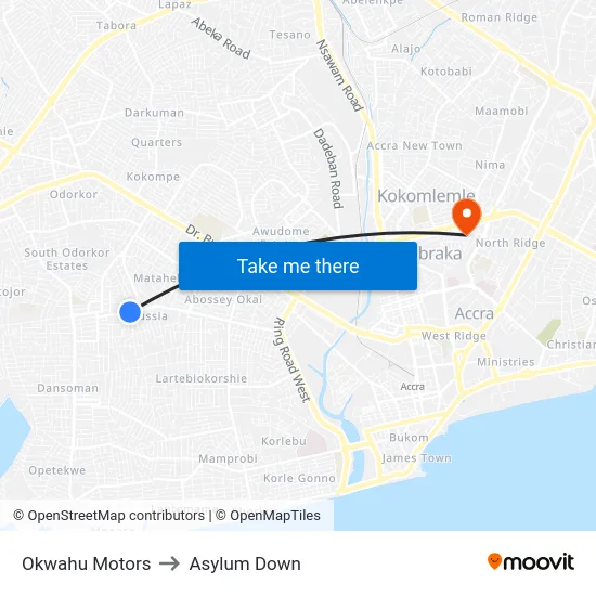 Okwahu Motors to Asylum Down map