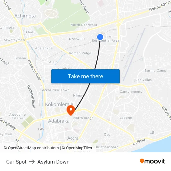 Car Spot to Asylum Down map