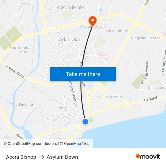 Accra Bishop to Asylum Down map