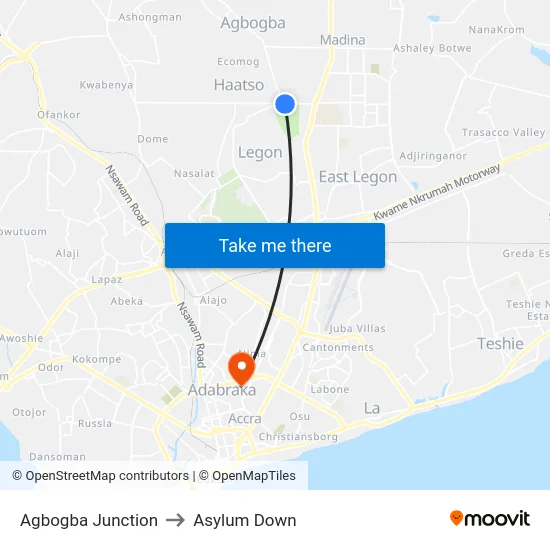 Agbogba Junction to Asylum Down map