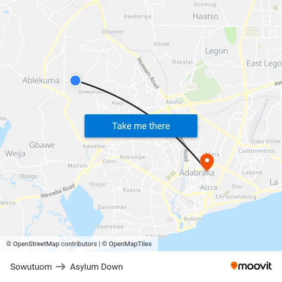 Sowutuom to Asylum Down map