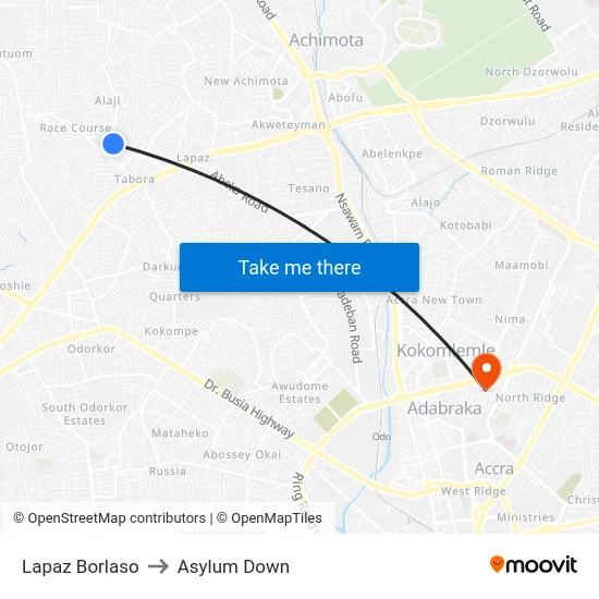 Lapaz Borlaso to Asylum Down map