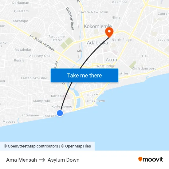 Ama Mensah to Asylum Down map