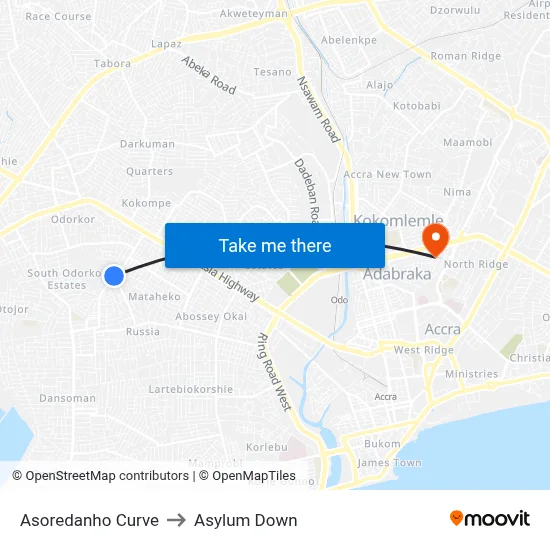 Asoredanho Curve to Asylum Down map