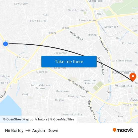 Nii Bortey to Asylum Down map