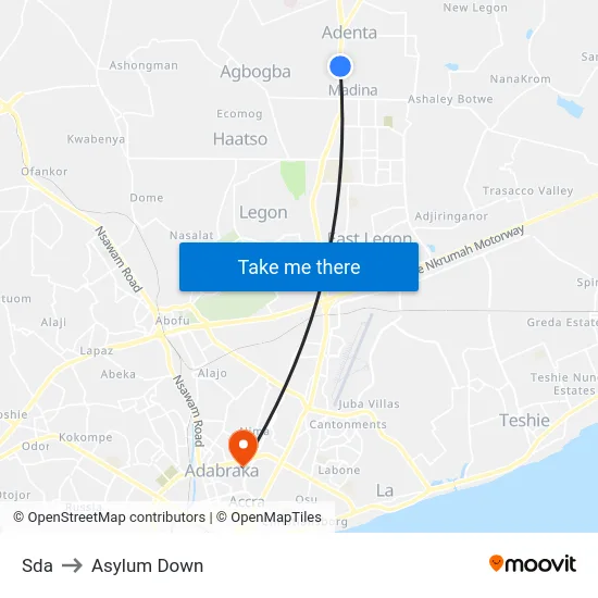 Sda to Asylum Down map