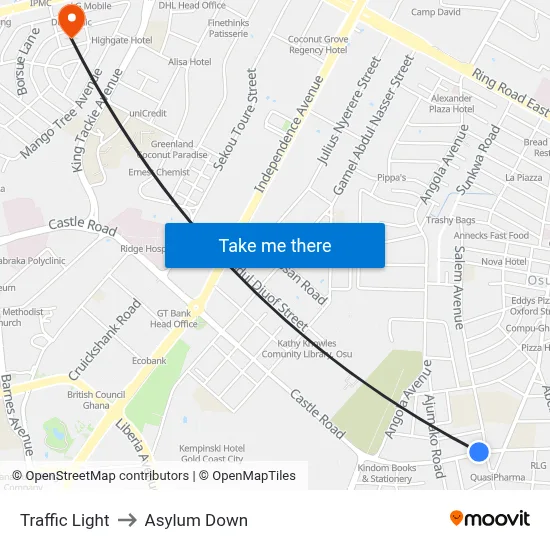 Traffic Light to Asylum Down map