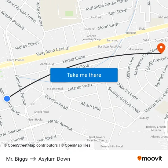 Mr. Biggs to Asylum Down map