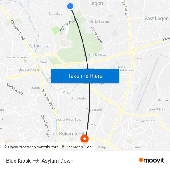 Blue Kiosk to Asylum Down map