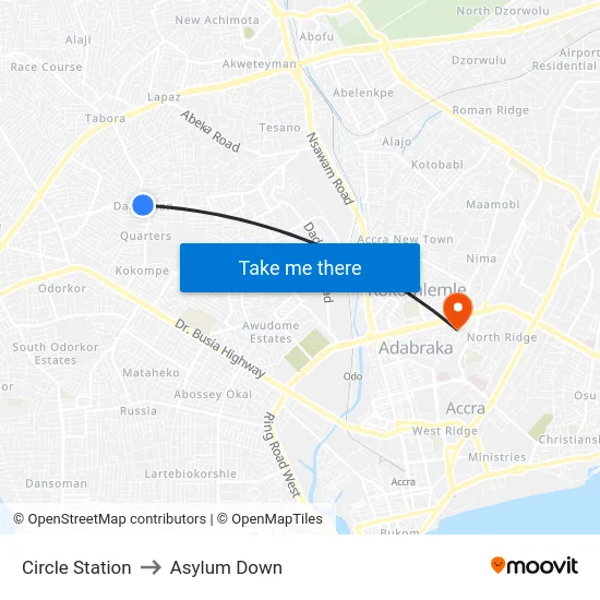 Circle Station to Asylum Down map