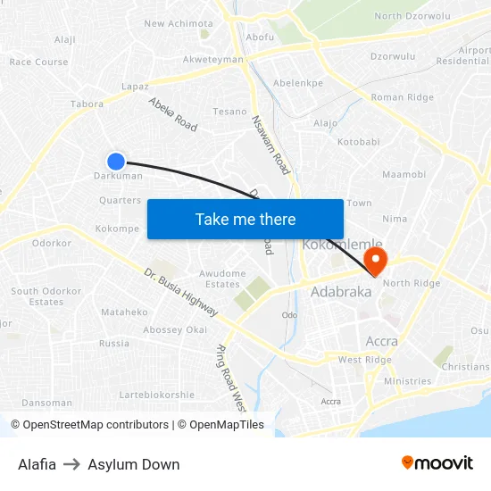 Alafia to Asylum Down map