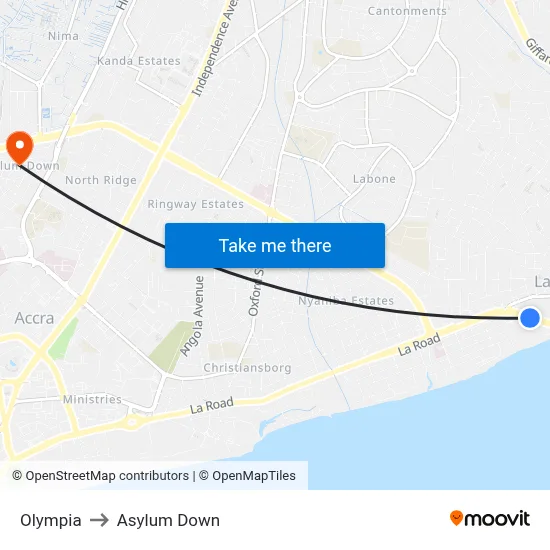 Olympia to Asylum Down map
