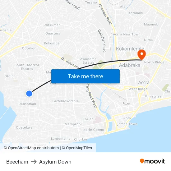 Beecham to Asylum Down map