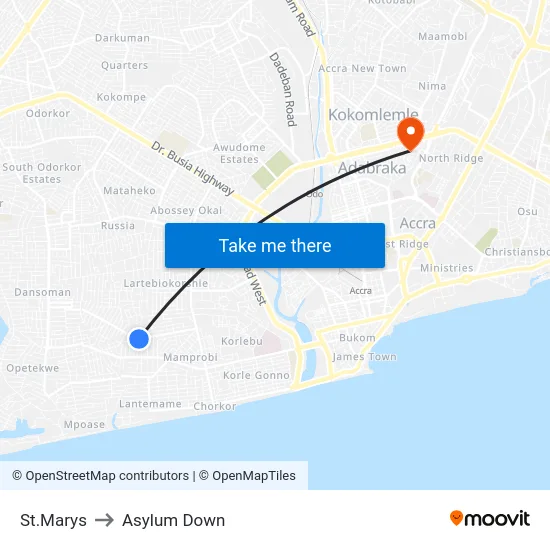 St.Marys to Asylum Down map
