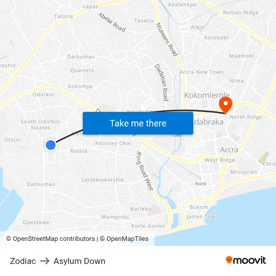 Zodiac to Asylum Down map