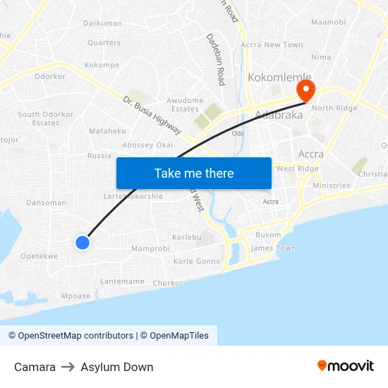 Camara to Asylum Down map