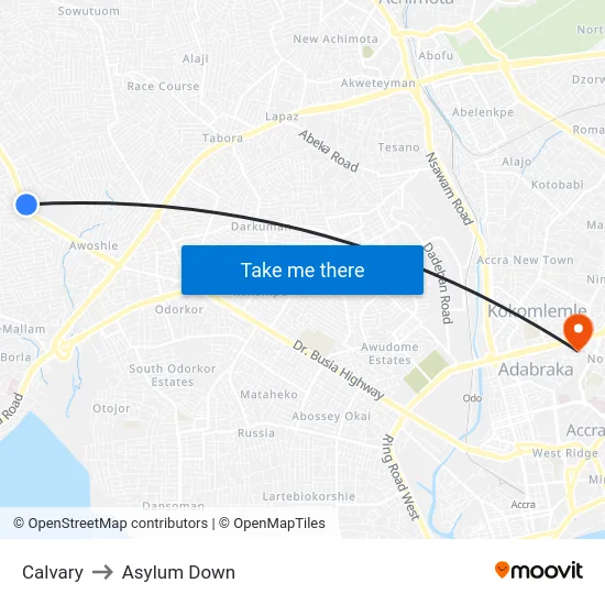 Calvary to Asylum Down map