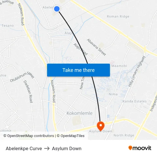 Abelenkpe Curve to Asylum Down map