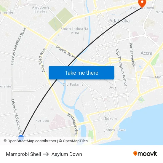 Mamprobi Shell to Asylum Down map