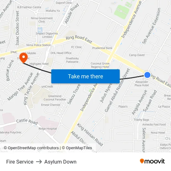 Fire Service to Asylum Down map